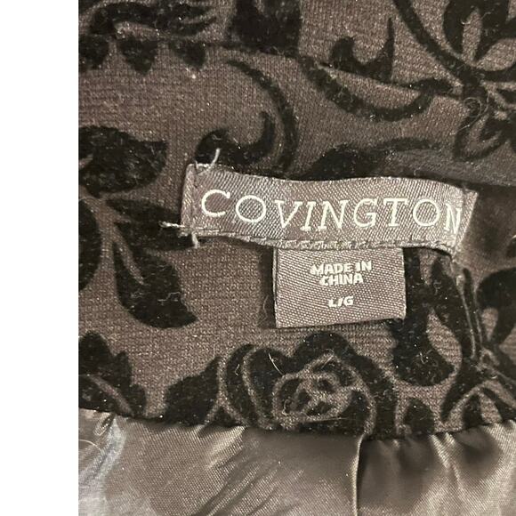 Covington Black Floral Flocked Velvet Blazer Jacket Size Large whimsigoth formal - Picture 10 of 12